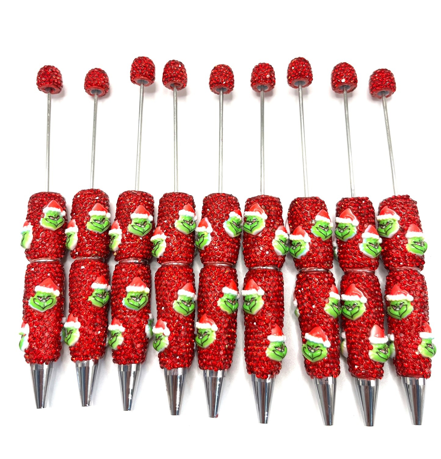 Diy with fancy clay rhinestone pens with grinch character Christmas vibe color