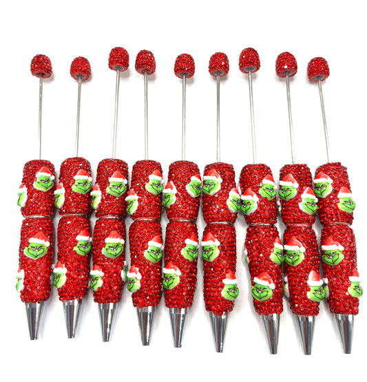Diy with fancy clay rhinestone pens with grinch character Christmas vibe color