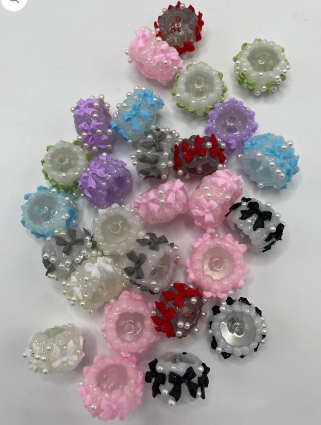 acrylic handprints Hand paint bead ornaments with pearl and color bow random mix