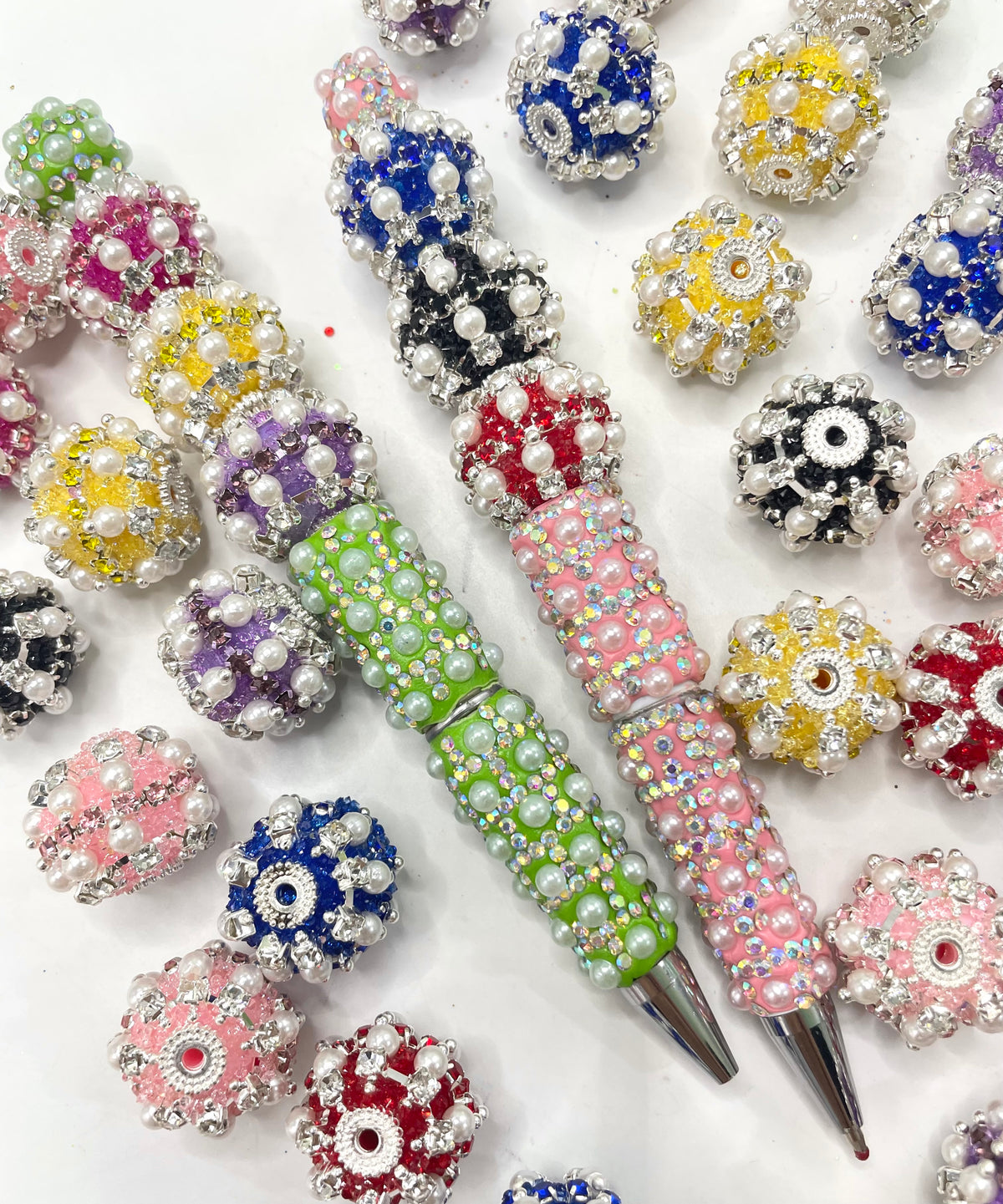 fancy bead ornaments with sugar powder and pearl and rhinestone chain ,colored ,random mix