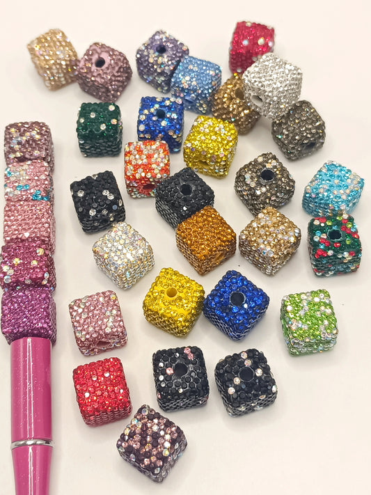 Cube clay beads with colorful rhinestones,Random Mix,14mm