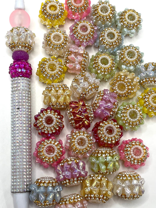 Acrylic beads Golden Chain UV acrylic bow tie Pearl gasket Fancy Beads 19mm Random Mix