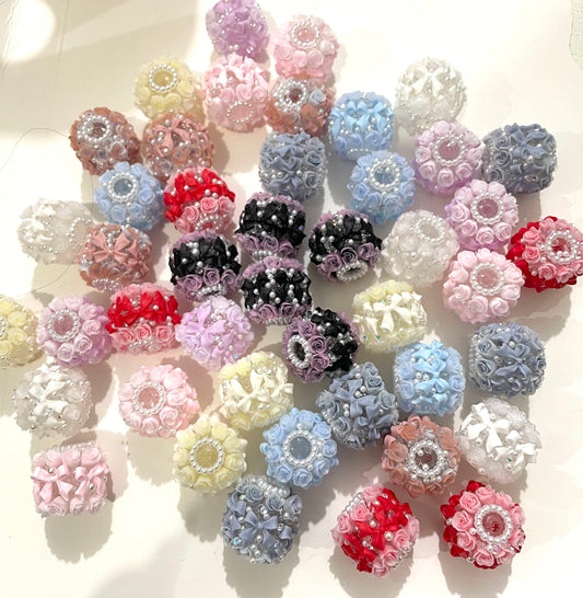 rose flower bead bow pearl bead acrylic bead with bow flower random mix color