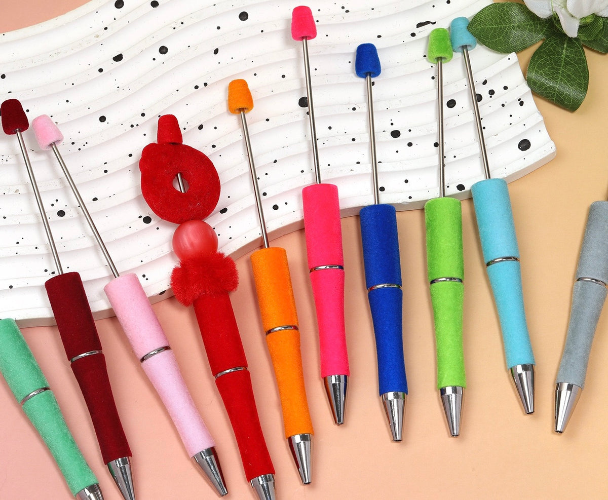 beaded beadable solid flocked fuzzy pen