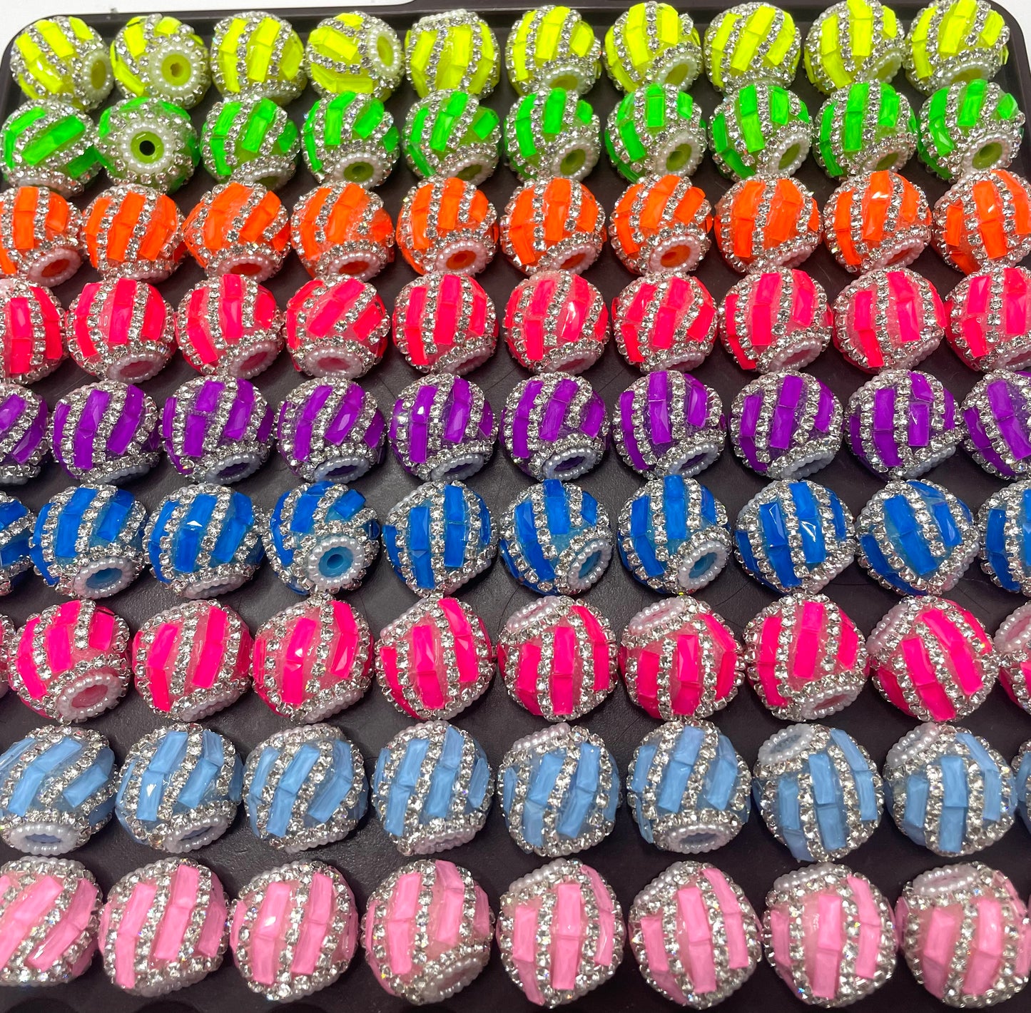 beaded beadable fancy Neon color beads mirror beads with silver rhinestone chain,random mix