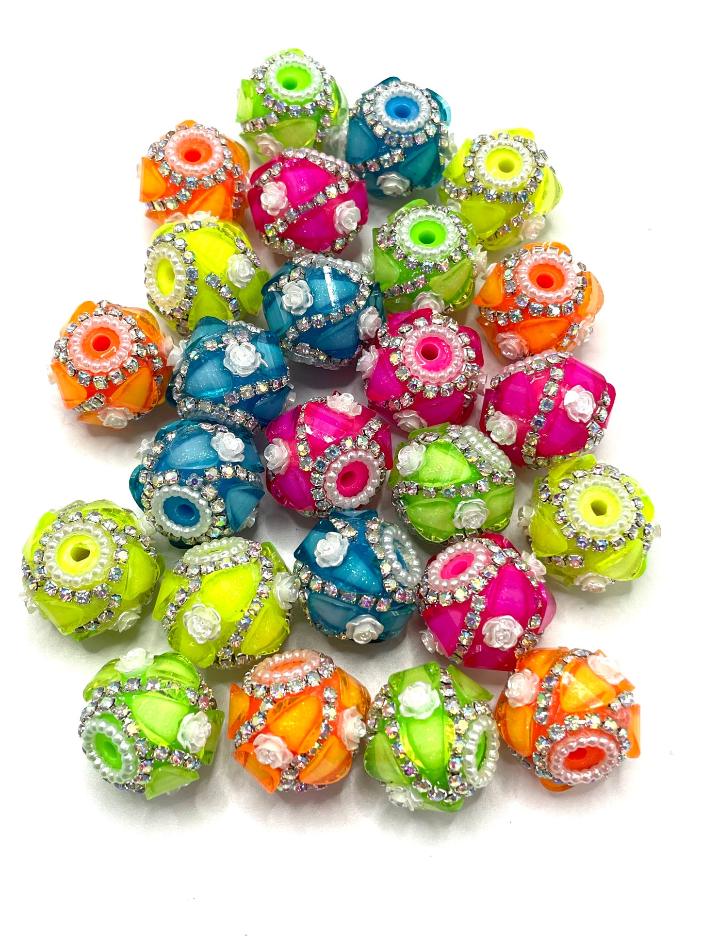 neon bead heart bead with pearl and silver chain fancy beads Neon flower beads Random Mix