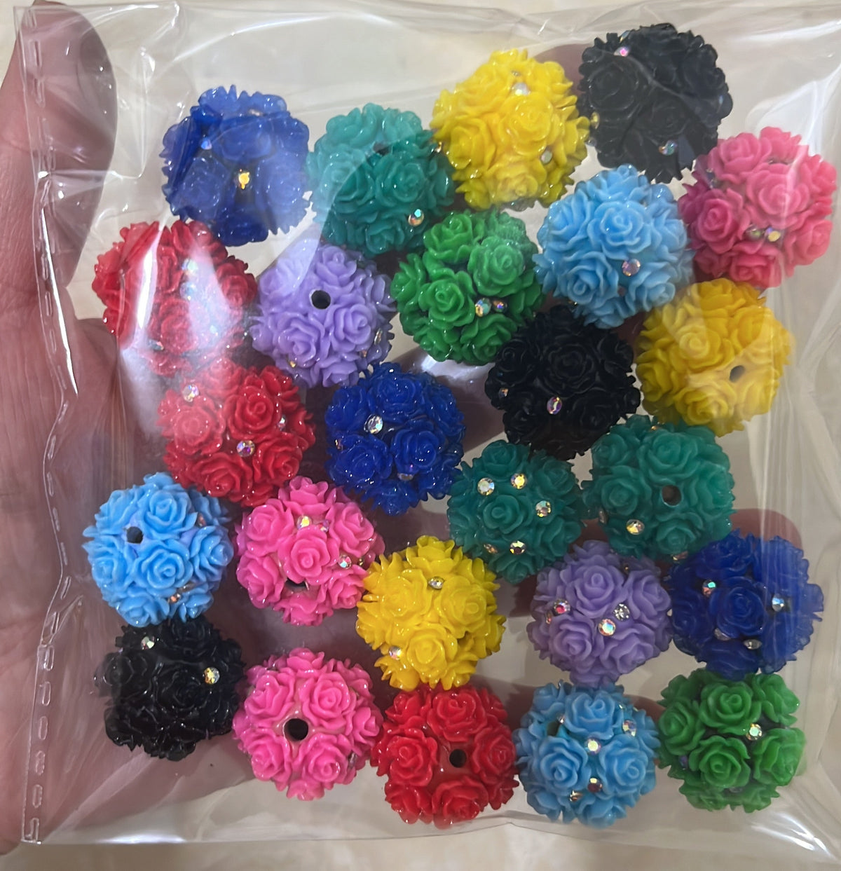 Flower bead Colorful flowers with rhinestones Clay flower beads 20mm Random Mix
