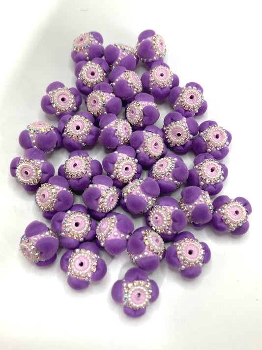 Clay beads Soft and fluffy heart beads Pink and purple Random Mix