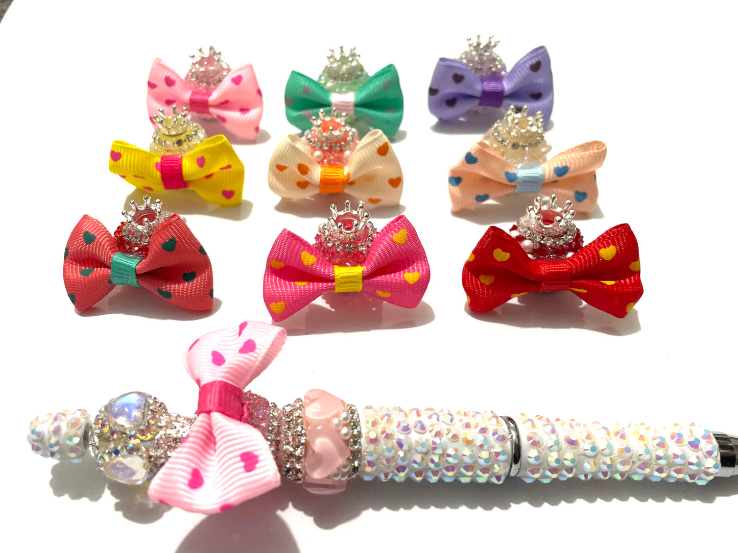 textile fabrica bow with crown bead fancy bead craft with crown ornament with bow satin ribbon knot,ornament with pearl and sugar stone, delicate handcraft ,randon mix color