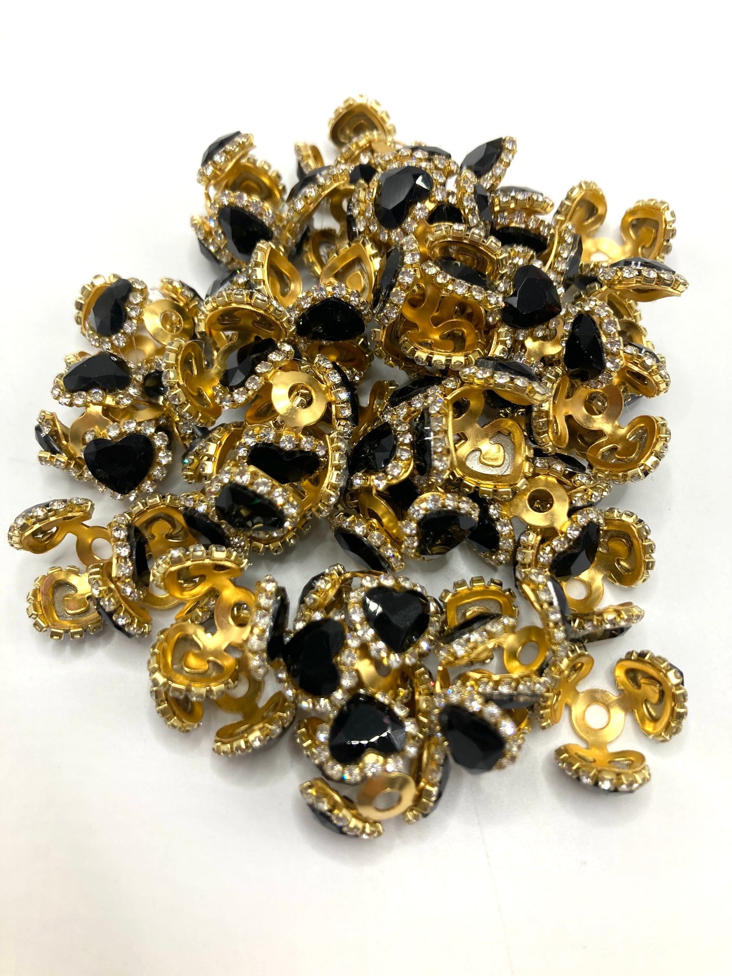 Metal spacer beads Golden multi-colored heart spacer beads bead cap spacer with rhinestone heart