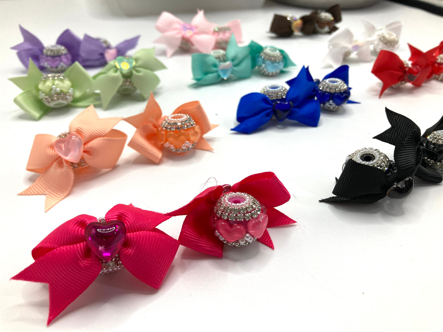 Beaded beadable Textile bead heart bow bead textile fabrica bow with lacy and crown bead fancy bead craft with crown ornament with bow satin ribbon knot,ornament with pearl and sugar stone, delicate handcraft ,randon mix color