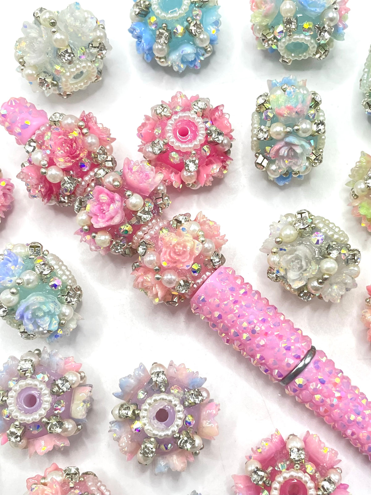 flower beads with pearl silver chain fancy beads
