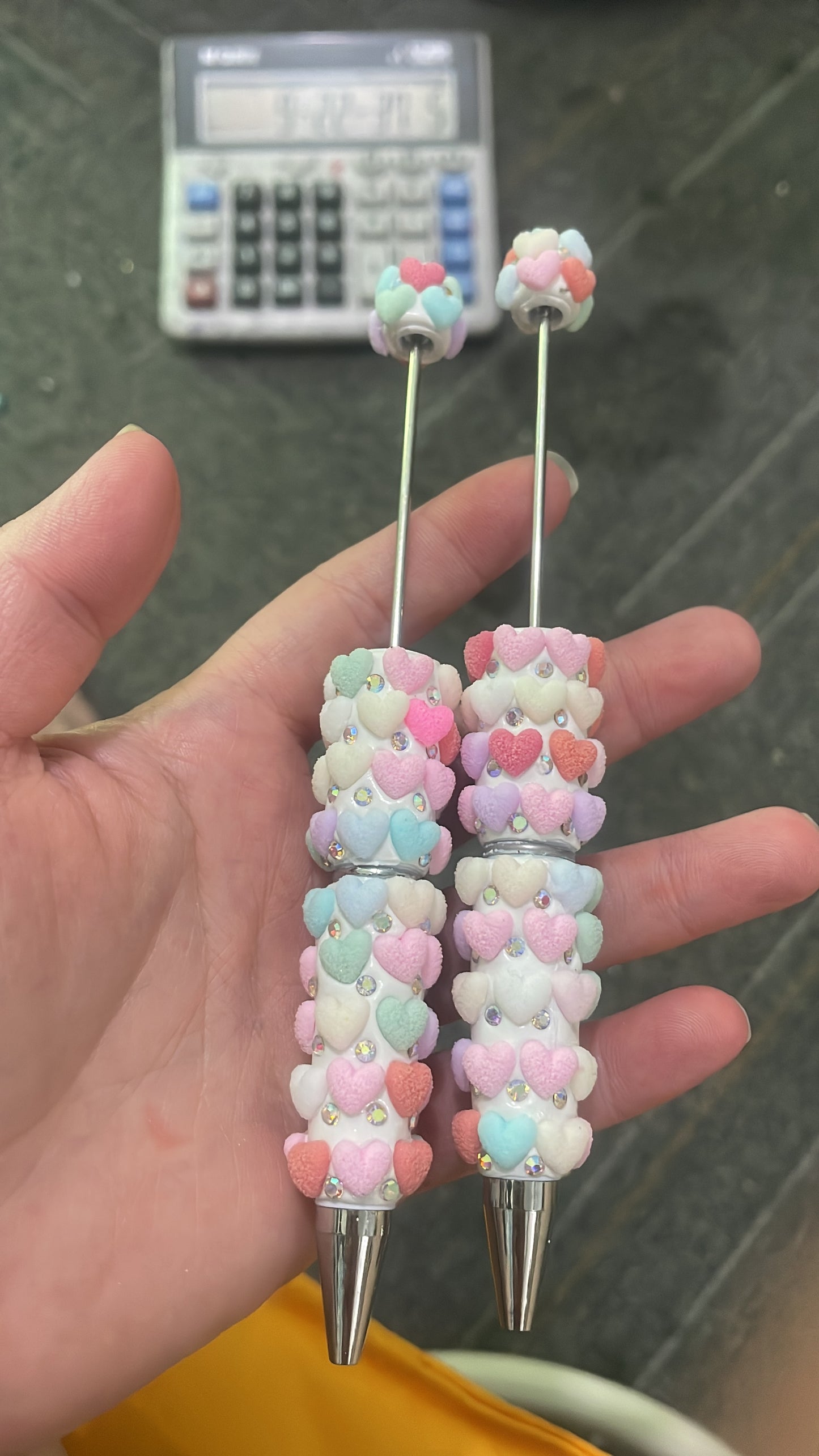 Beaded beadable fancy fuzzy flocked fancy moca rhinestone pens heart shape moca crystal rhinestone pens colored ,random mix