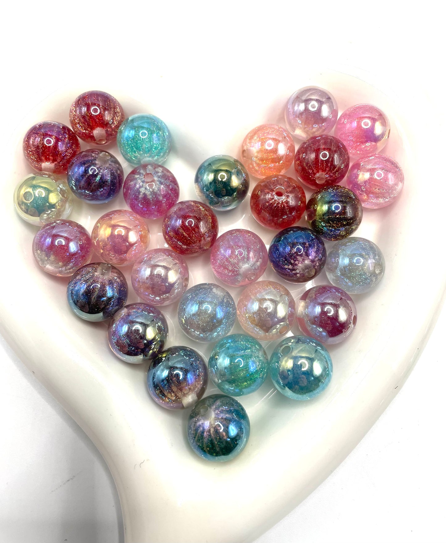 beaded beadable acrylic UV glitter galaxy beads ,random mix colors