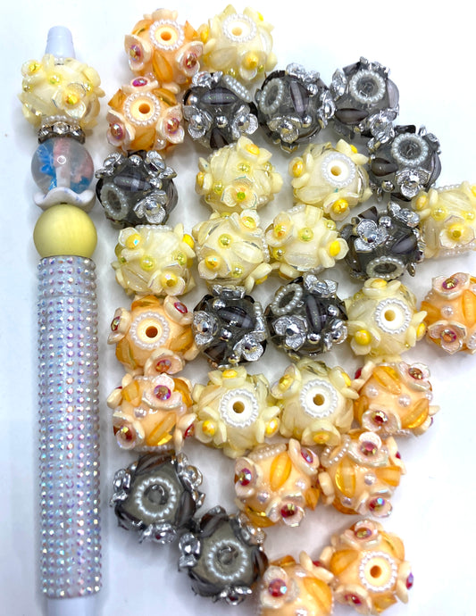 Flower beads Shining flowers Pearl gasket Rhinestone Random Mix 18mm Random Mix