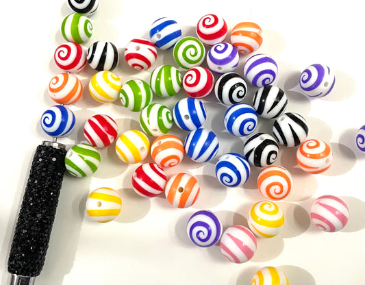 Swirl Bead Striated bead Spiral bead Coil bead silicone  bead swirl 15mm Random Mix