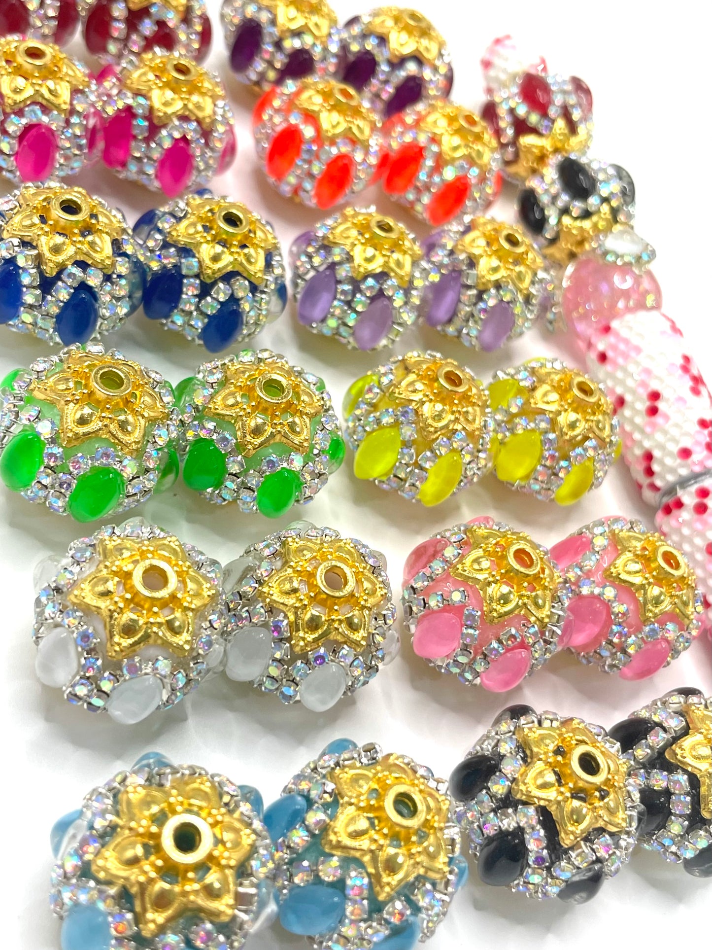 DIY beaded beadable fancy beads ornament with horse eyes stone and metal golden bead cap rhinestone chain ,random mix