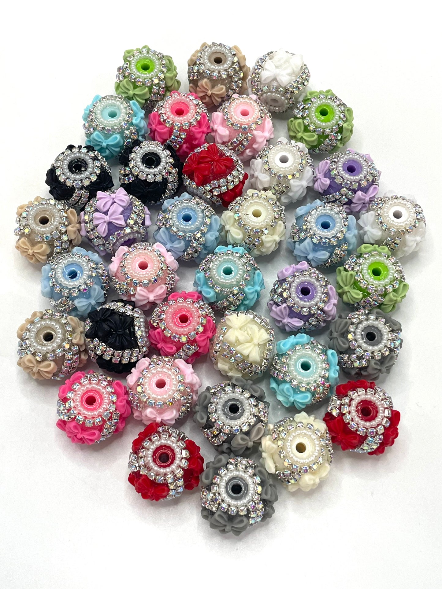 Fancy Beads Fuzzy doubble bow Rhinestone doubble Chain Pearl gasket spacers Acrylic beads 18mm Random Mix