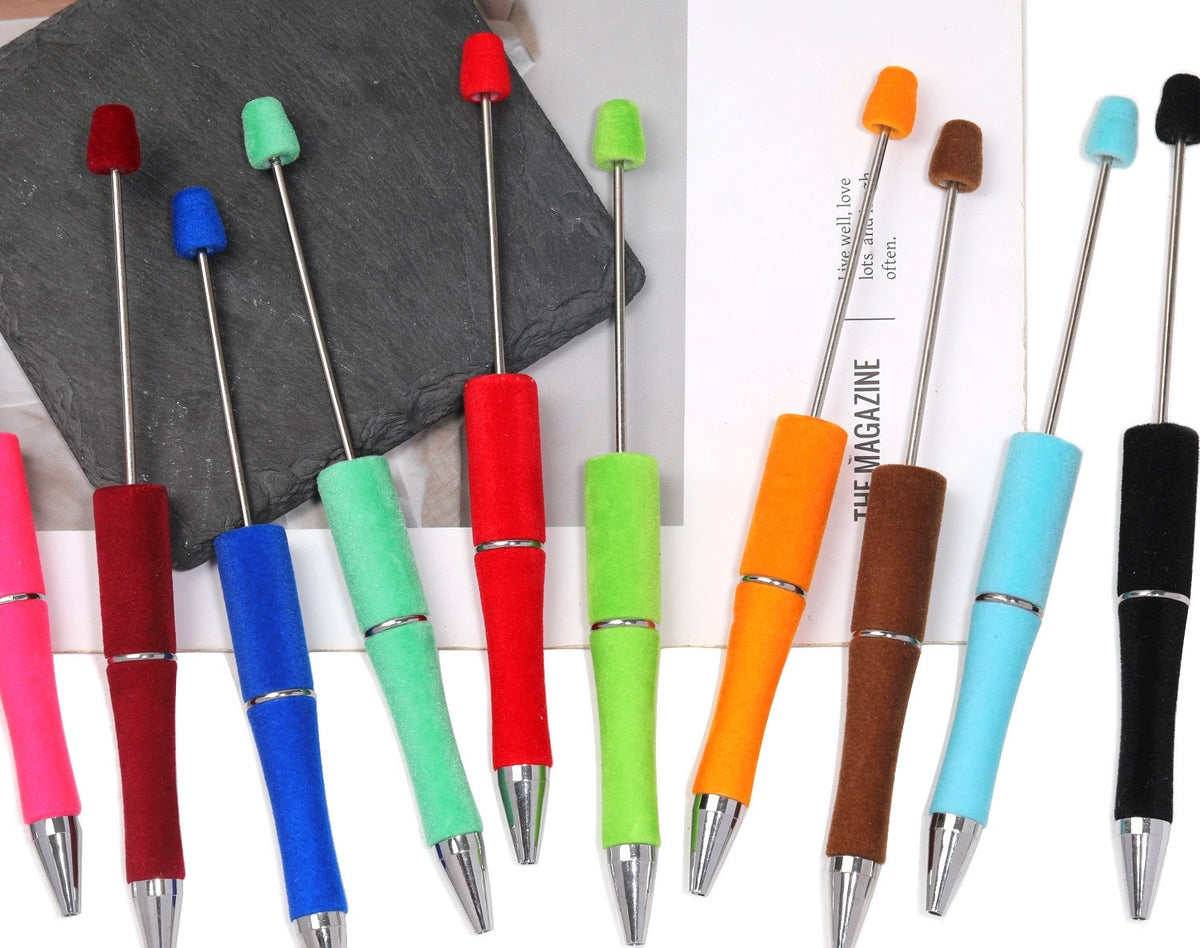 beaded beadable solid flocked fuzzy pen