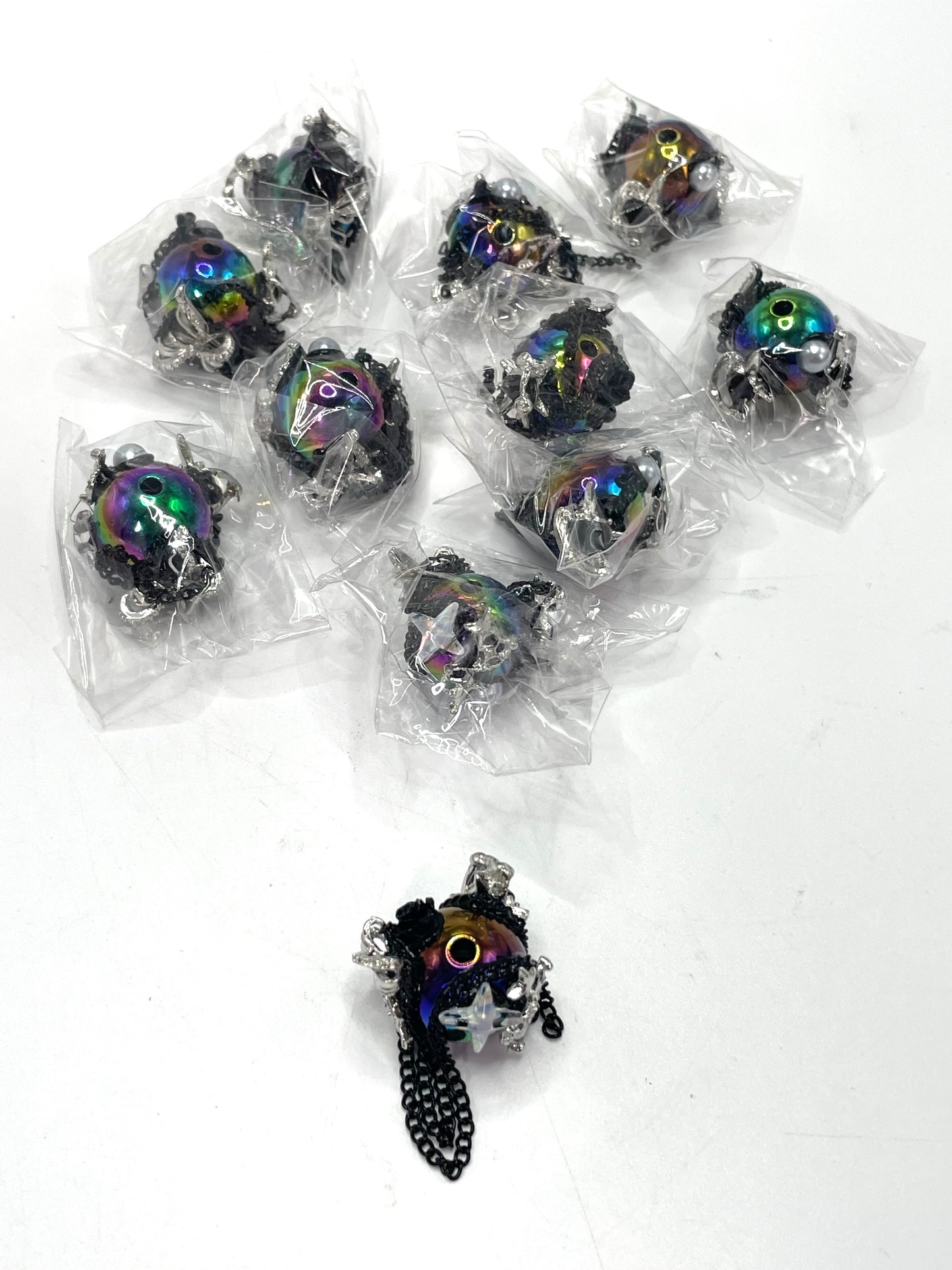 Halloween Series Gothic style Dark color acrylic beads Alloy parts Dark and stylish Metal pendant  Chain pendant beads 18mm