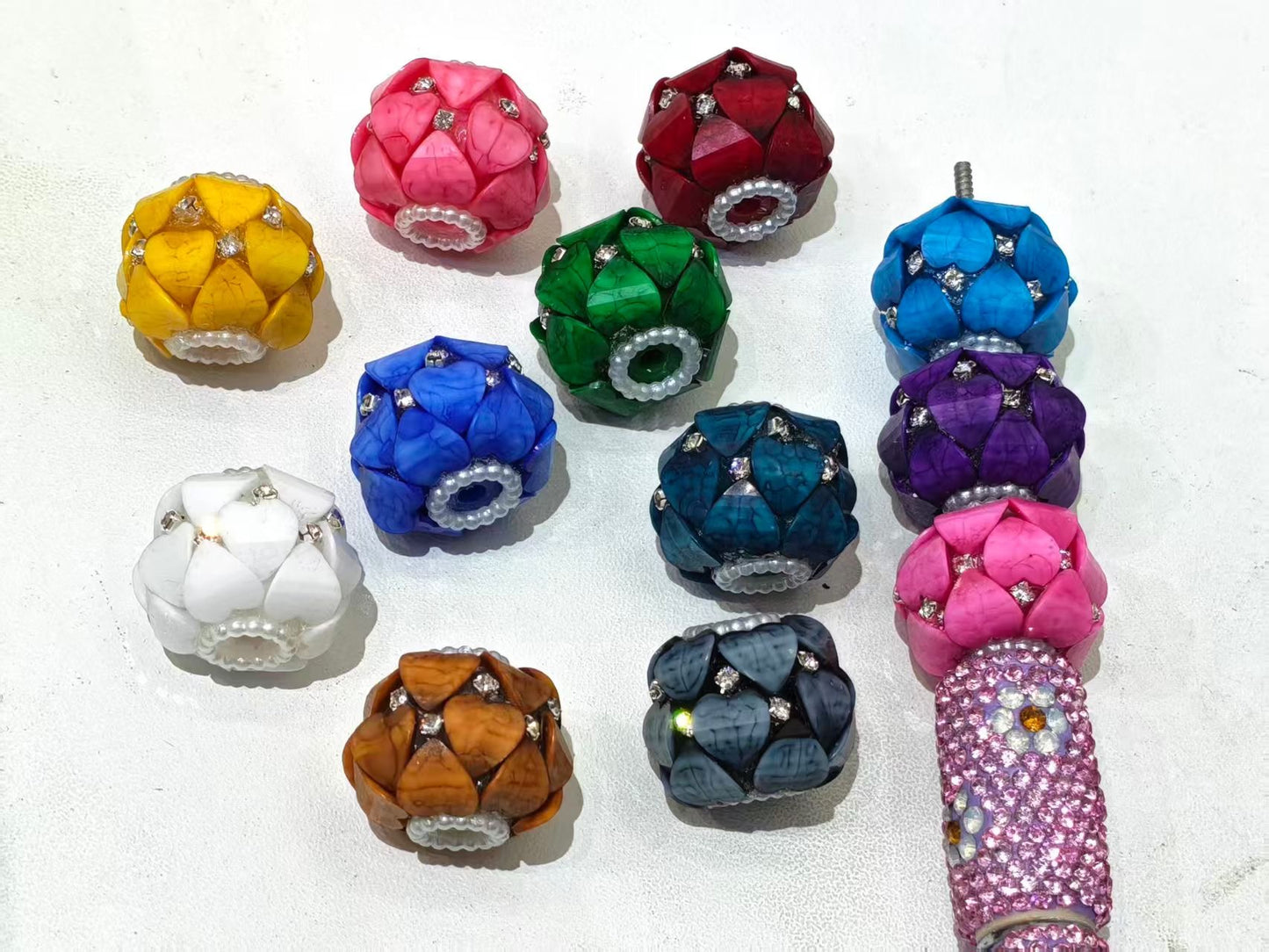 DIY beaded beadable fancy heart shaped stone beads ornaments with rhinestone and pearl ,random mix