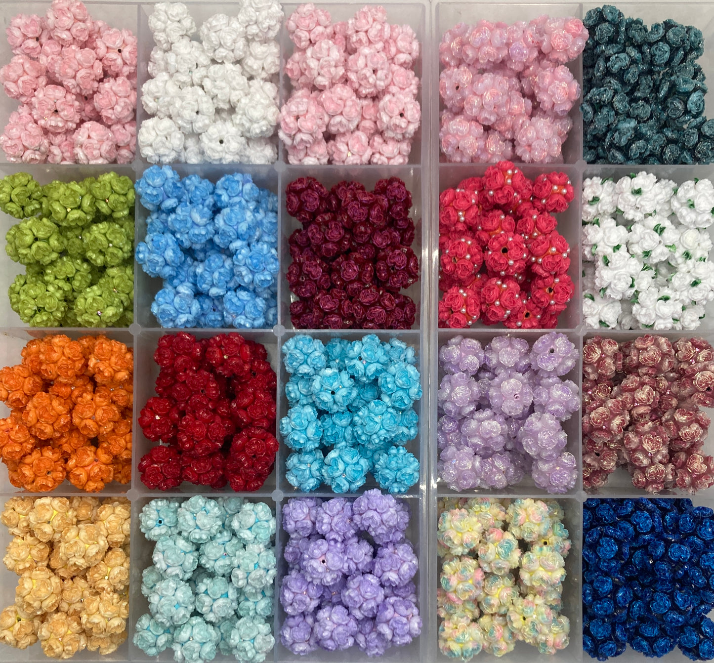 beaded beadable heart shaped rose flower beads ,colored ,random mix