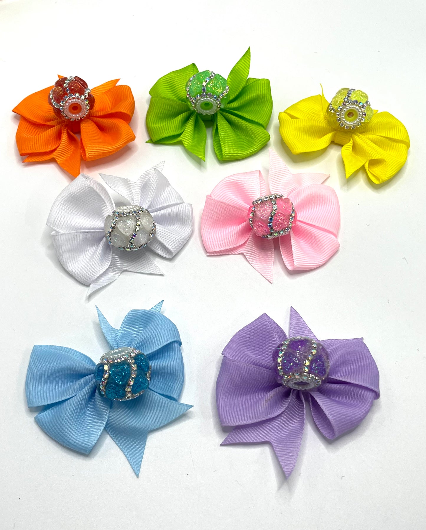 bow beaded beadable fancy bow bead with crystal heart textile bow ,colored,random mix