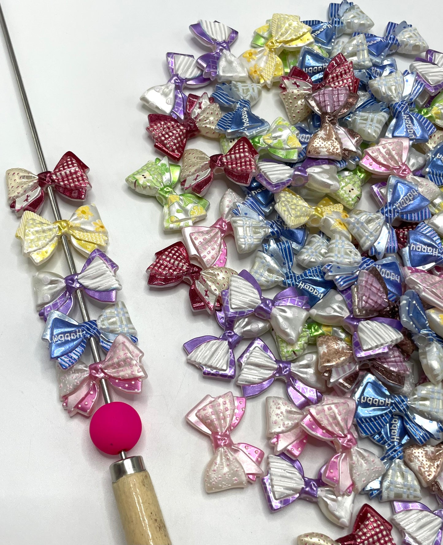 Acrylic bow Multiple patterns Belt bow DIY beading project Random Mix 31mm