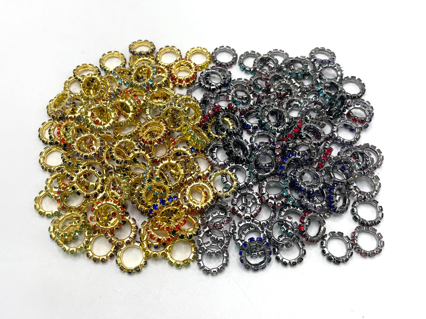 Rhinestones Gold & Gun black Metal Chain Ring Spacers,10mm