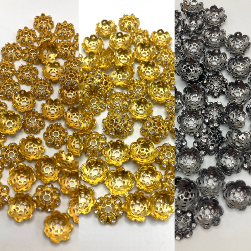 Metal spacer beads Lotus-shaped interlocking beads Spacer Inlay Rhinestone Random Mix