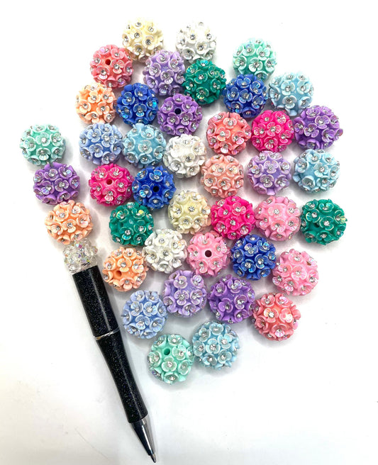 fancy Beads Three leaf colored flower with Rhinestone acrylic Beads,Random Mix
