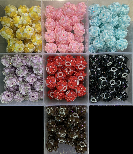 Beaded beadable fancy beads ornament with bow and pearl and heart bow bead heart bead ,color,random mix