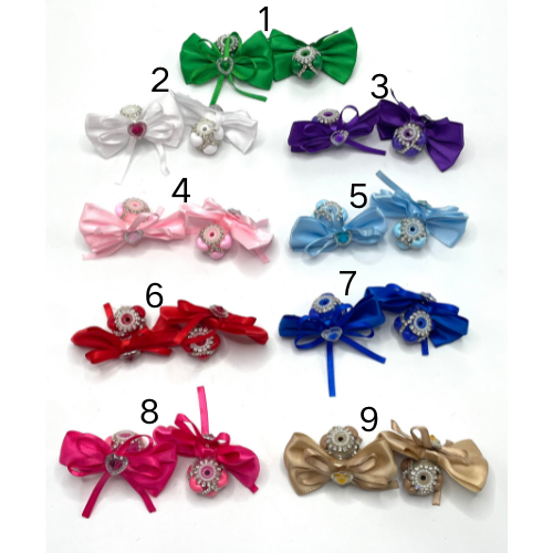 beaded beadable fancy bow bead with crystal heart textile bow ,colored, Chain decoration Smooth acrylic random mix