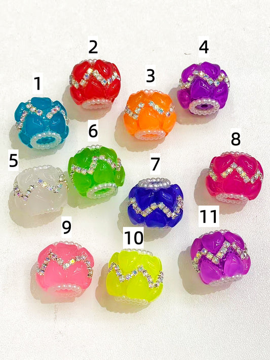 Neon color Beaded fancy beads ornaments with neon heart and rhinestone chain and pearl ,colored,random mix