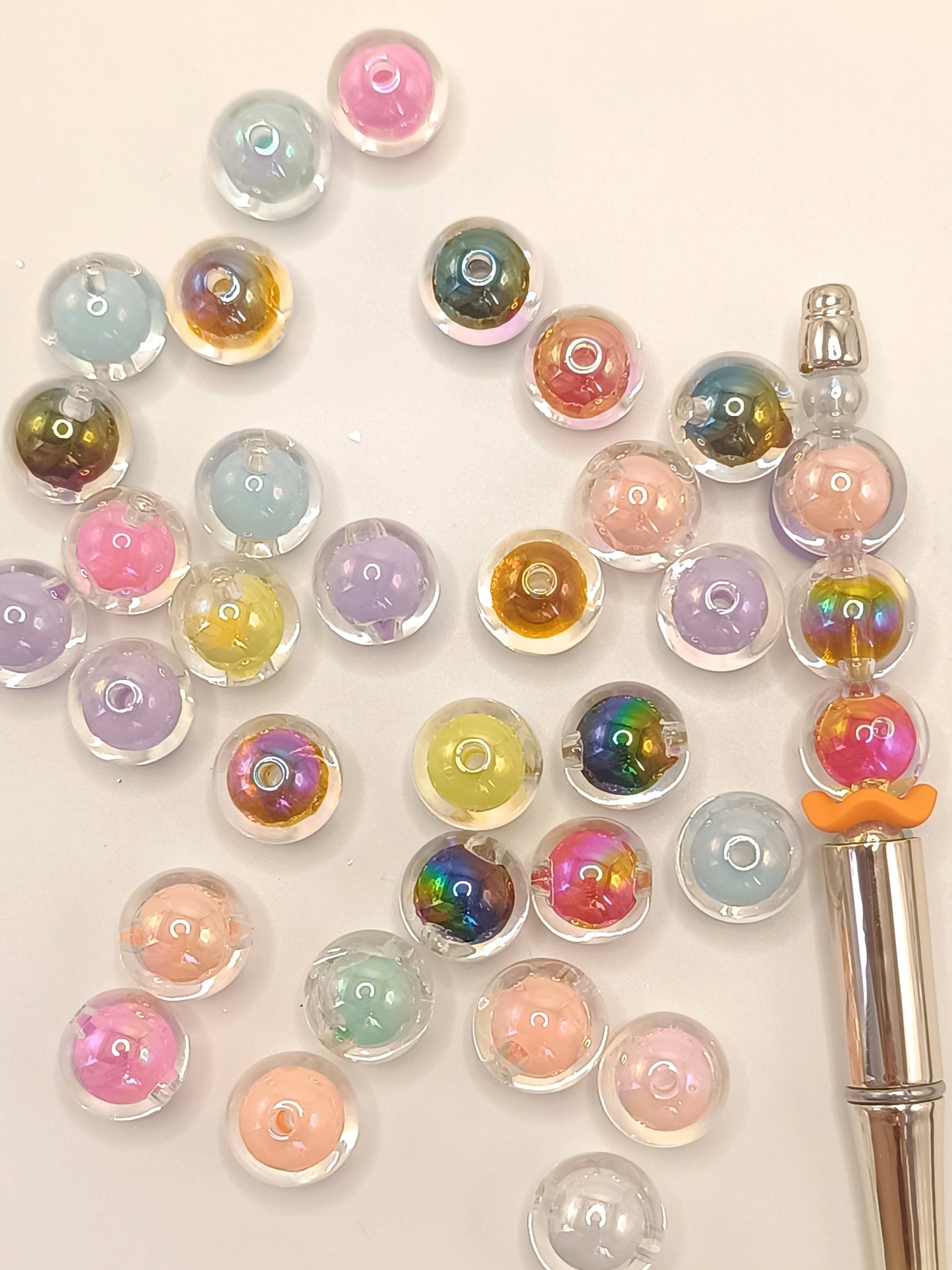 Double Layer  Shiny Multicolor Acrylic Beads,Random Mix,16mm