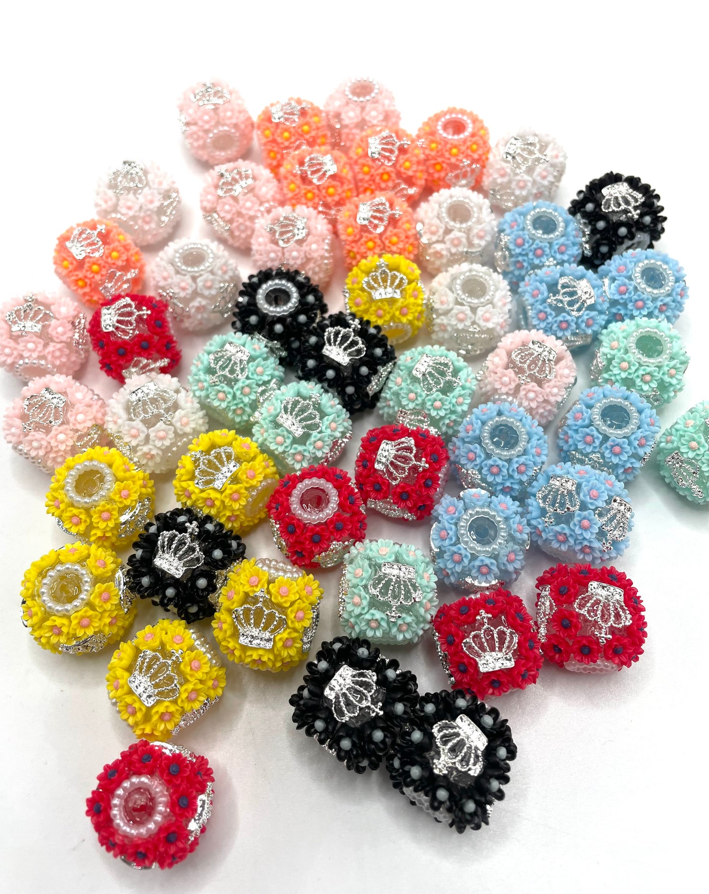 diy fancy flower beads beaded beadable beads ornament with metallic crown flower and pearl ,random mix