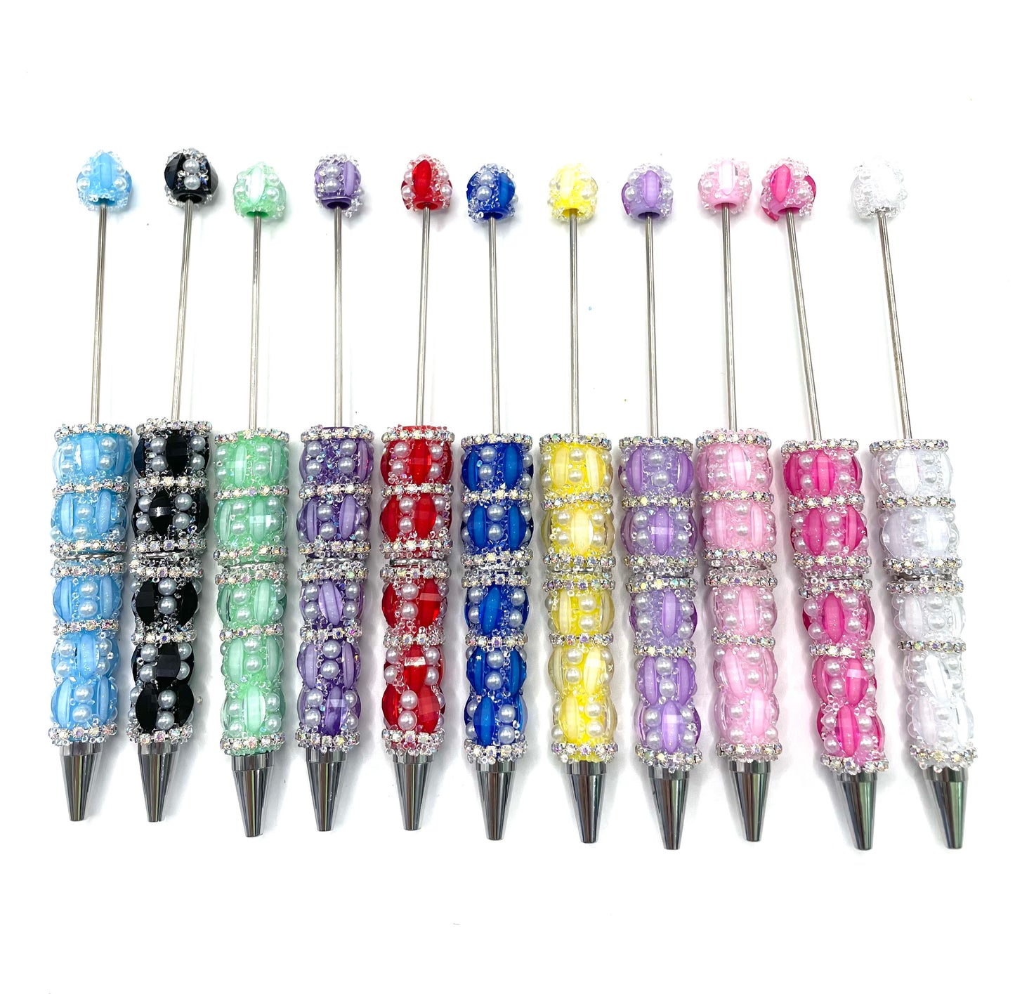 diy beaded beadable heavy craft fancy pen oranments with pearl bubble  and rhinestone
