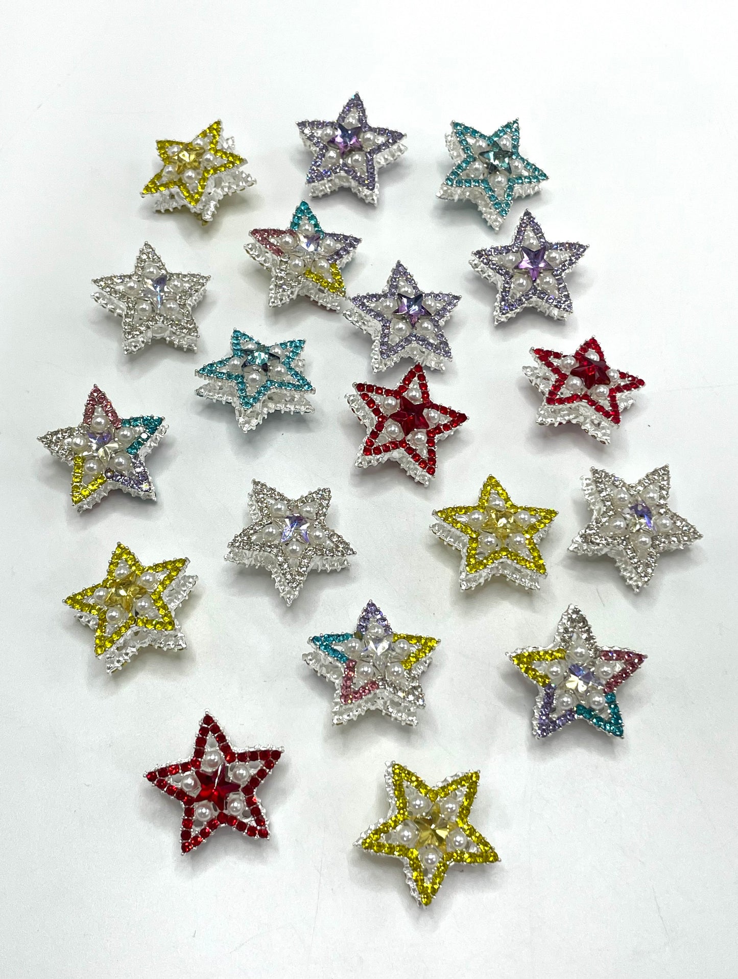 Metal Alloy star Rhinestone Pearl inlay Hollow metal beads Silver Random Mix