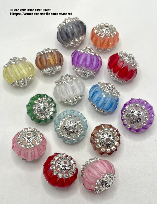 Fancy Lantern Bead Multicolor Clear Lantern Acrylic Beads With Rhinestone Chain and Flower Top ,Random Mix,20mm Fancy-61