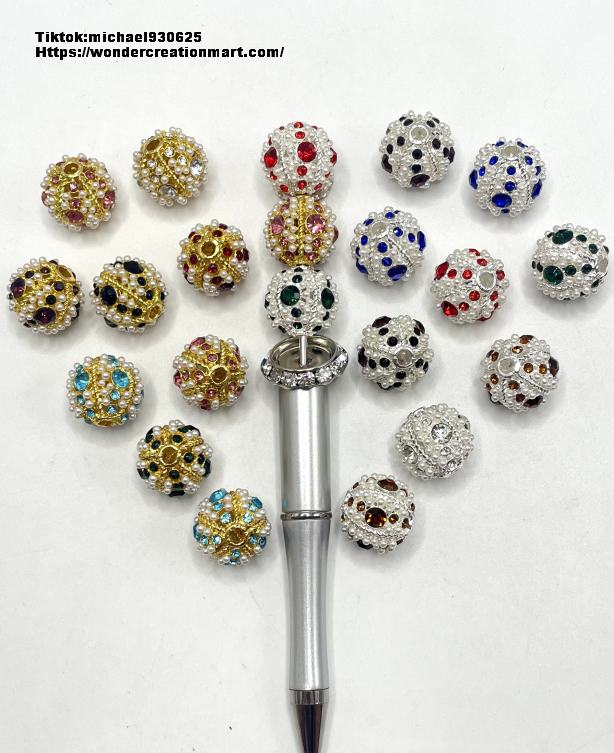 Metal Hollow Ball Pearl and Multicolor Rhinestone Alloy Beads,Random Mix,16mm Fancy-251