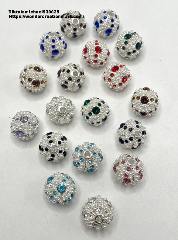 Metal Hollow Ball Pearl and Multicolor Rhinestone Alloy Beads,Random Mix,16mm Fancy-251