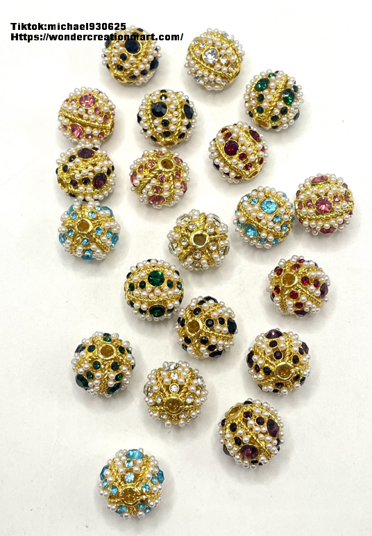 Metal Hollow Ball Pearl and Multicolor Rhinestone Alloy Beads,Random Mix,16mm Fancy-251