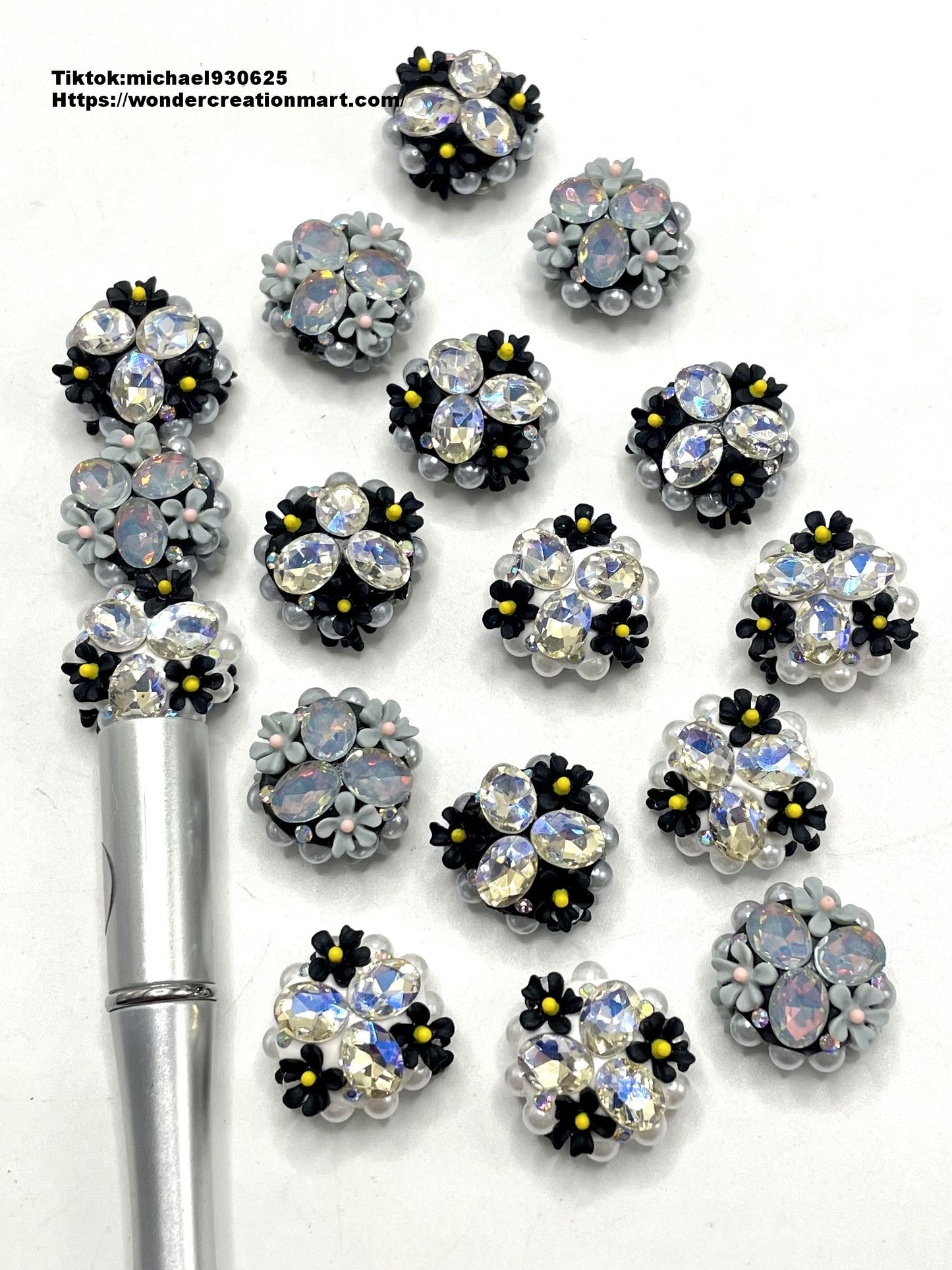 Fancy Crystal Bead Pearl Flower Daisy Multicolor Clay Beads,Random Mix,20mm Fancy-291