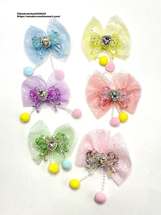 Lace Bowknot with Clear Bowknot  and Heart Love Crystal Rhinestones,Random Mix