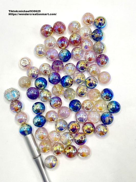 Multicolor UV with Gold Foil Acrylic Round Beads,Random Mix, 16mm