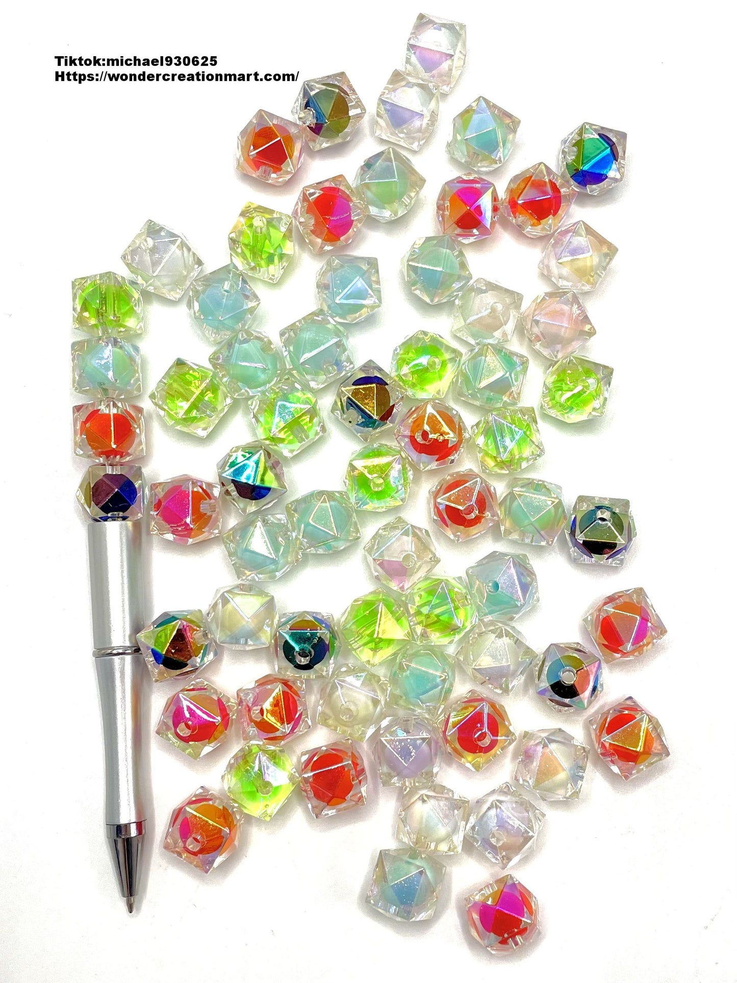 Double-Layer Clear Diamond-shaped Multicolor Acrylic Beads,Random Mix,16mm