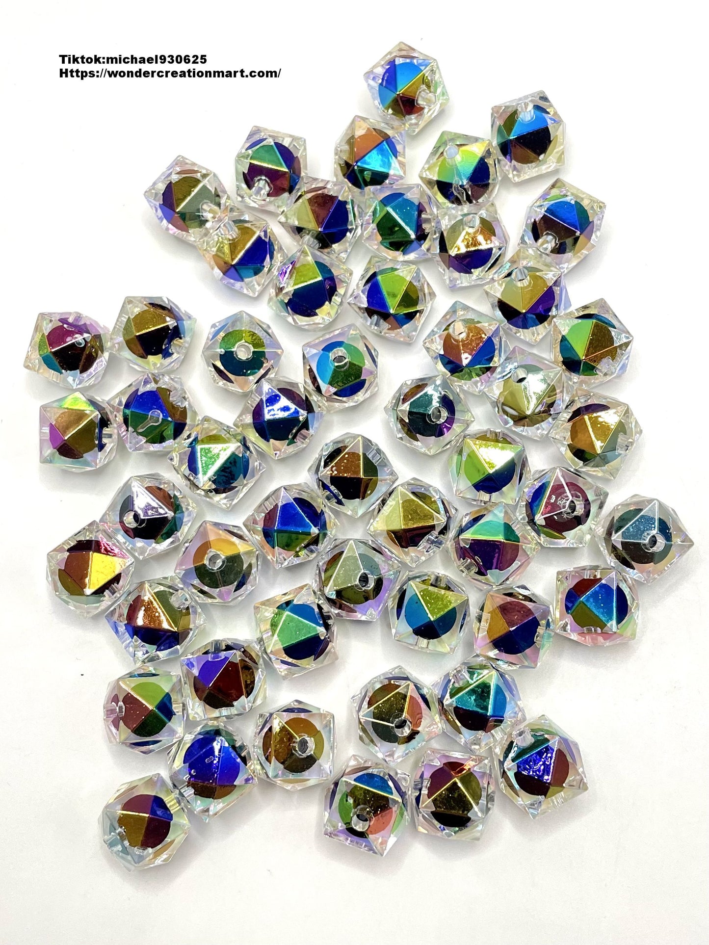 Double-Layer Clear Diamond-shaped Multicolor Acrylic Beads,Random Mix,16mm