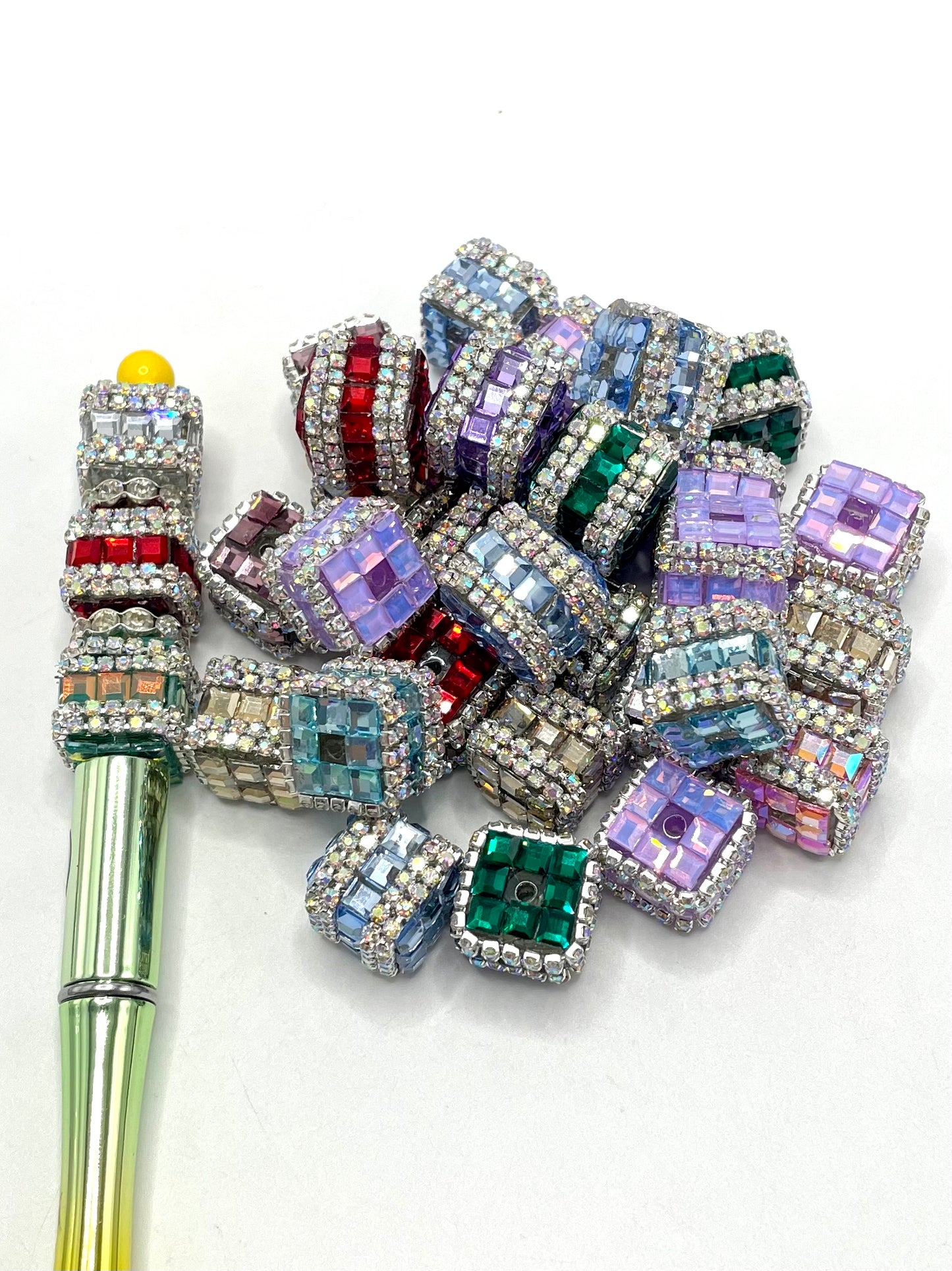 Fancy Square UV Crystal with Rhinestone Metal Chain Acrylic Beads,Random Mix,16mm Fancy-44