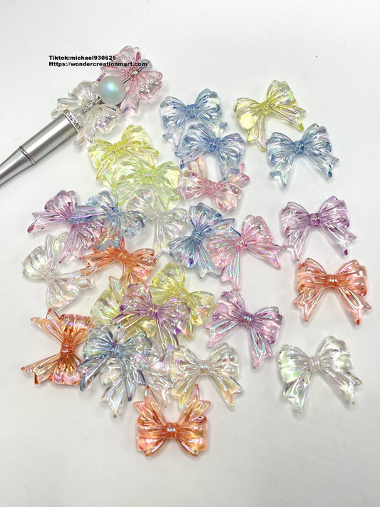 Clear Multicolor Acrylic Bowknot Beads,Random Mix,36mm