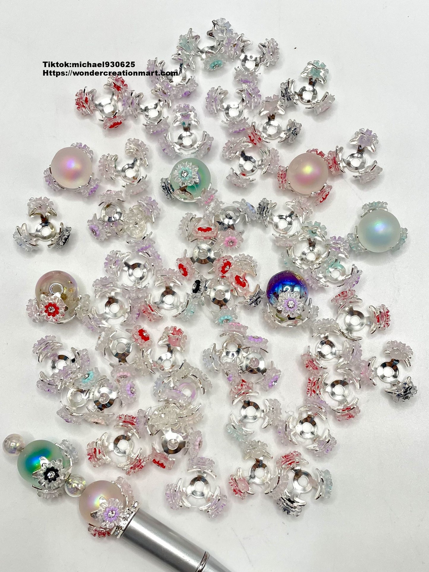 Bead Cap Metal Multicolor Double Layer Flower Spacers,Random Mix,22mm